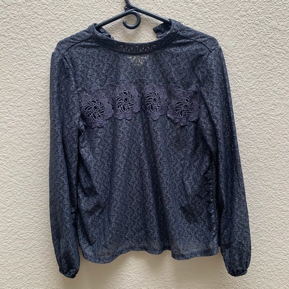 LOFT Tops - LOFT Lace Steel Color Blouse